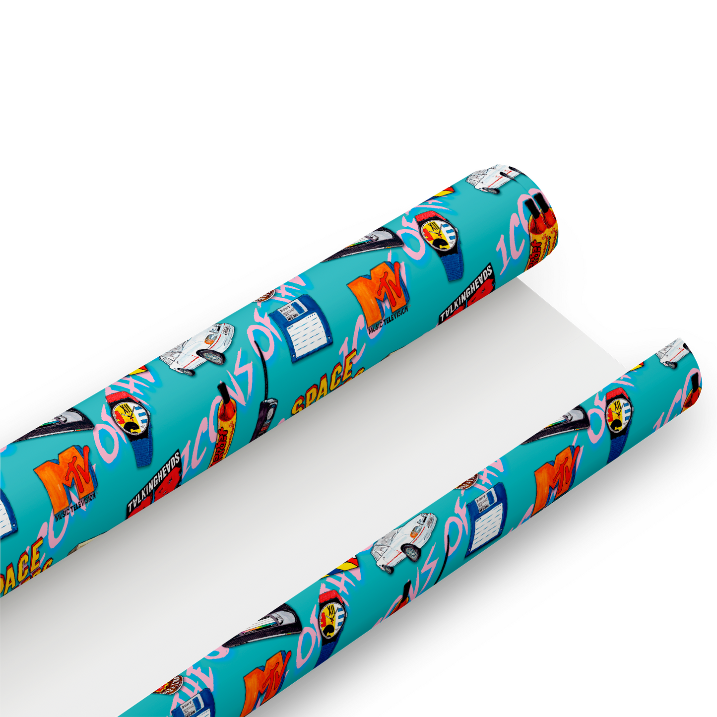 80's wrapping paper and matching gift tag - Rolled