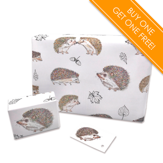 Hedgehog Design Wrapping Paper and Gift Tag (Small print error) - Rolled