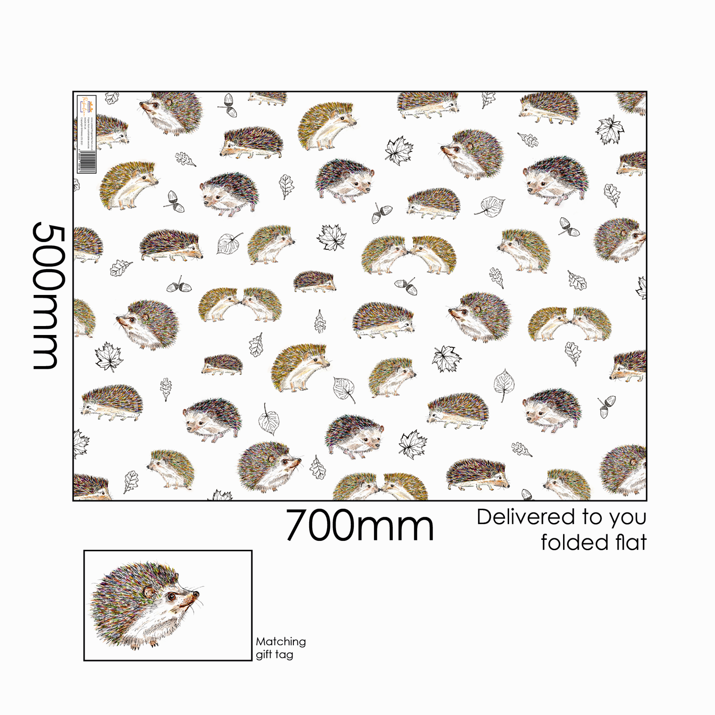 Hedgehog Design Wrapping Paper and Gift Tag (Small print error)
