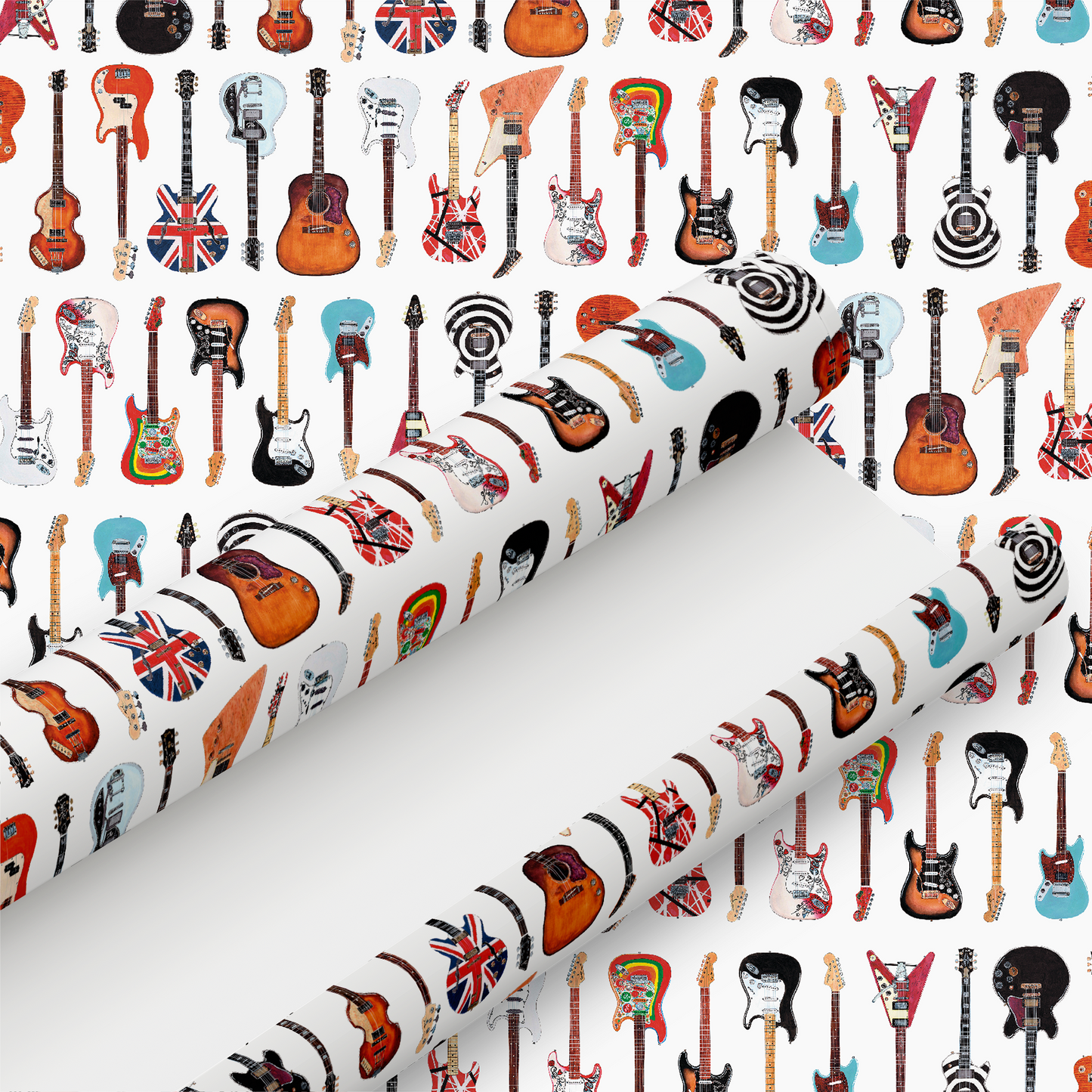 Classic Famous Guitars Retro Gift Wrap & Gift Tag - Rolled