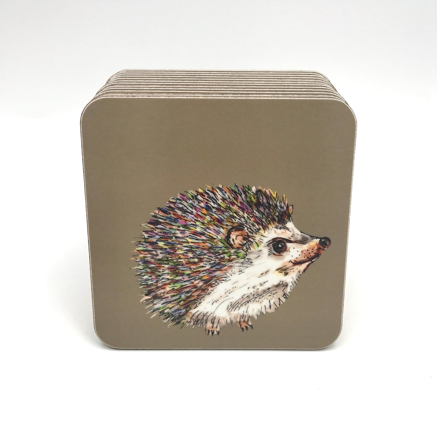 Brown Hedgehog cork backed coaster