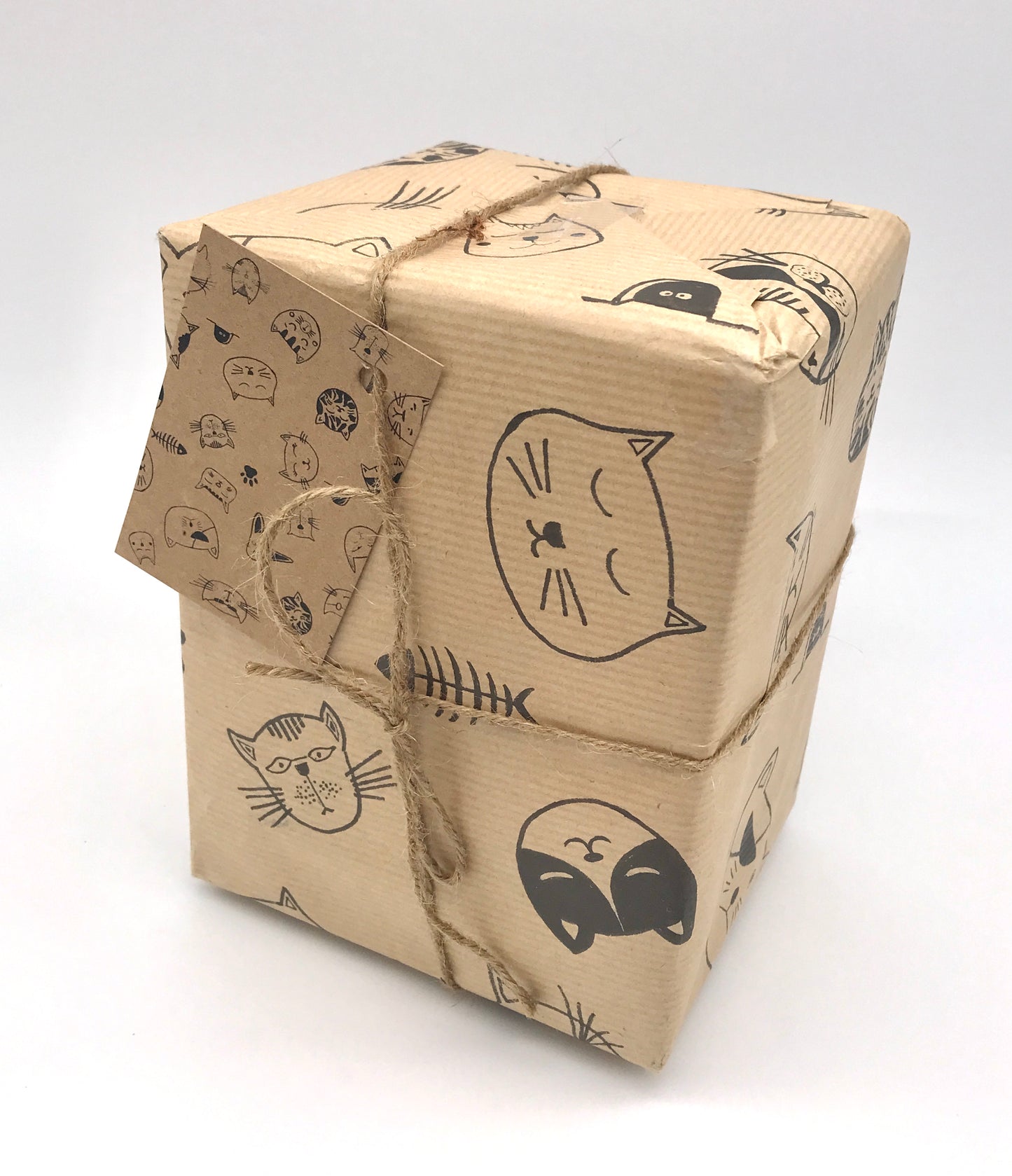 Cat Wrap. Caricature Cat Wrapping Paper and Matching Gift Tag