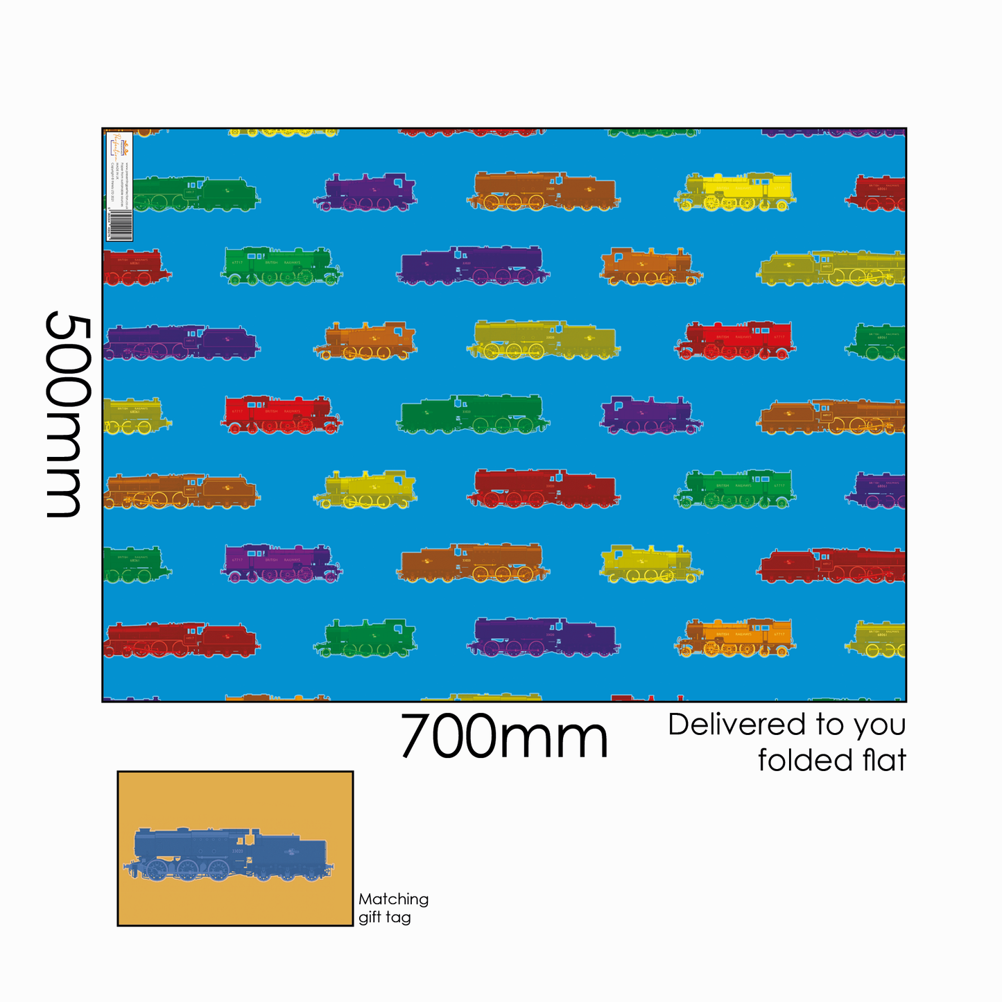 Fun Steam Trains Gift Wrap and Contrasting Gift Tag