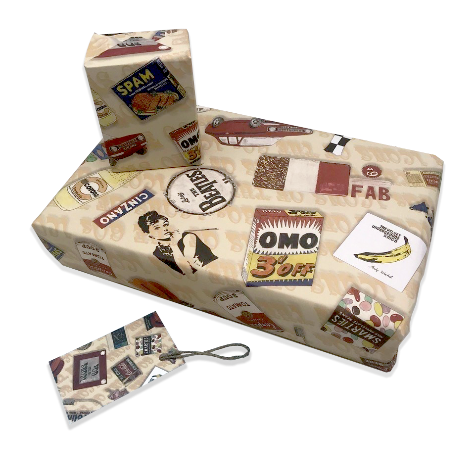 60's Retro Gift Wrap and Matching 'Mini Cooper' Gift Tag - Rolled