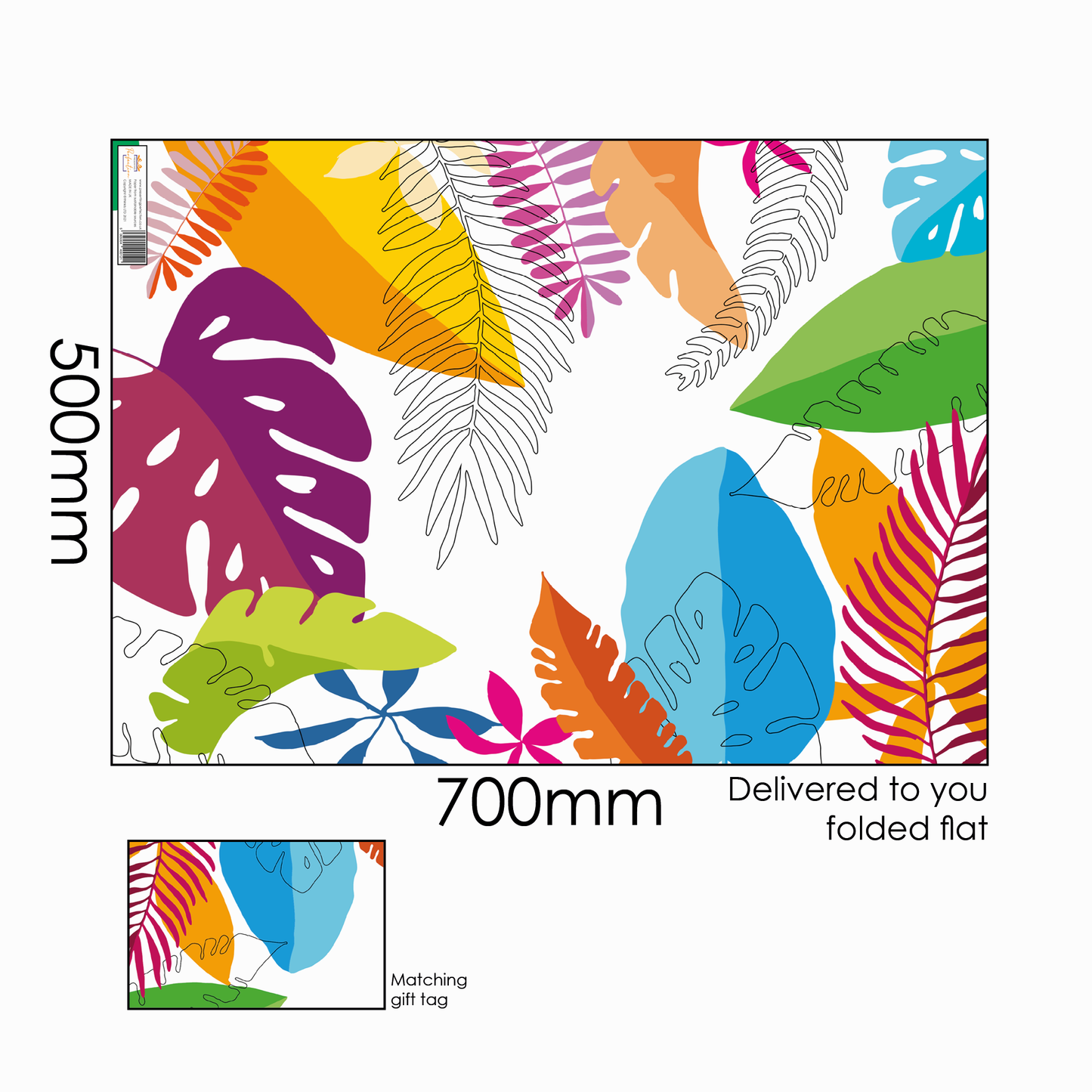 Contemporary Multi-Coloured Leaf Gift Wrap and Matching Gift Tag