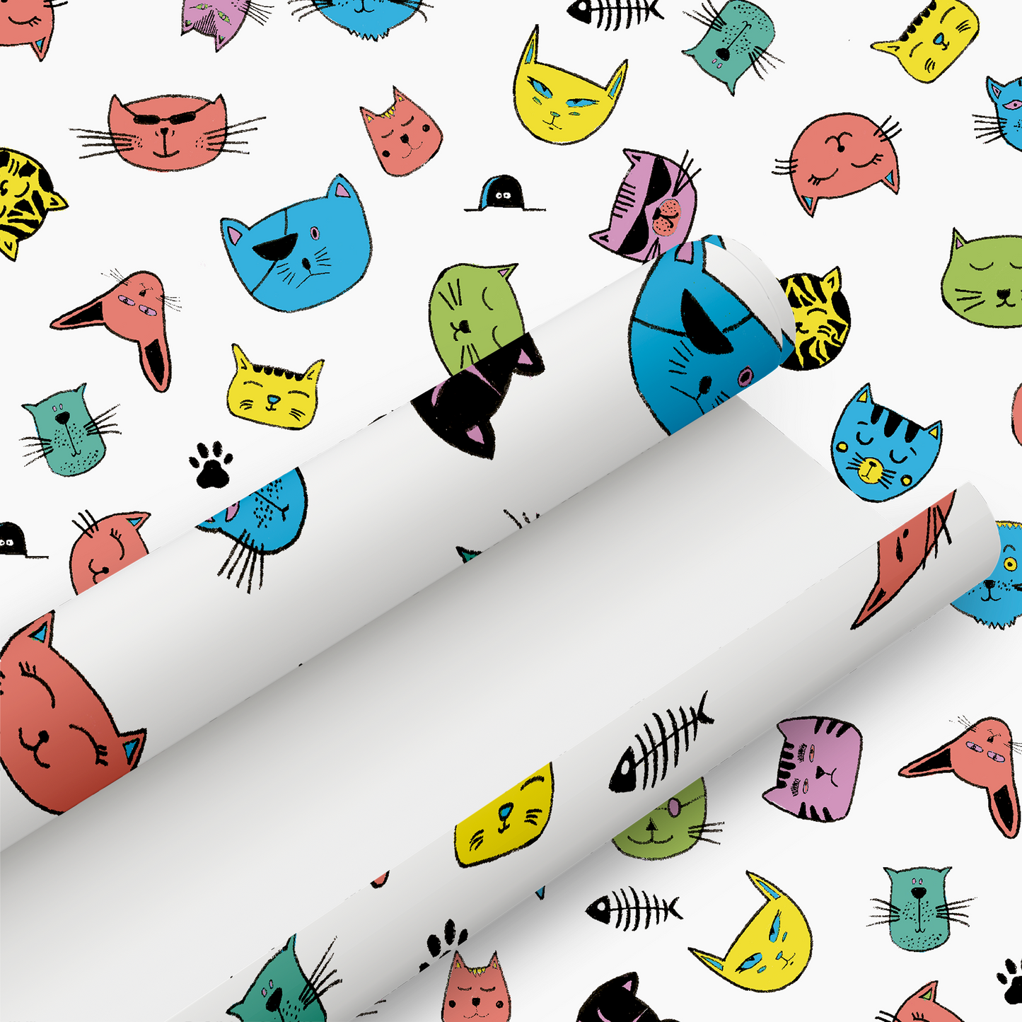 Caricature Cat Wrapping Paper & Tag - Rolled