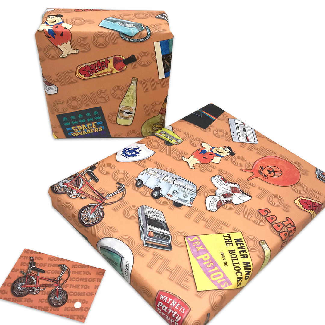 70's Retro Gift Wrap and Matching 'Chopper' Gift Tag - Rolled
