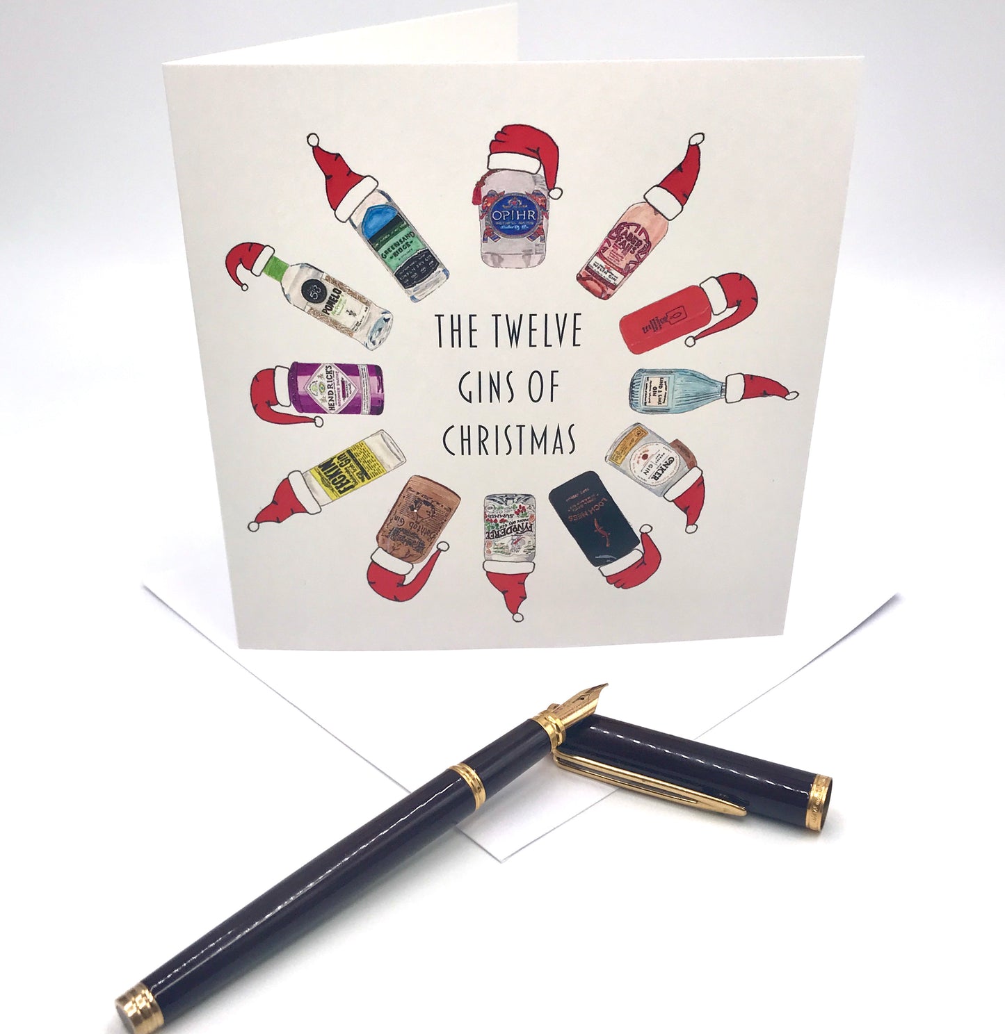 Hand Painted 12 Gins of Christmas Christmas Card