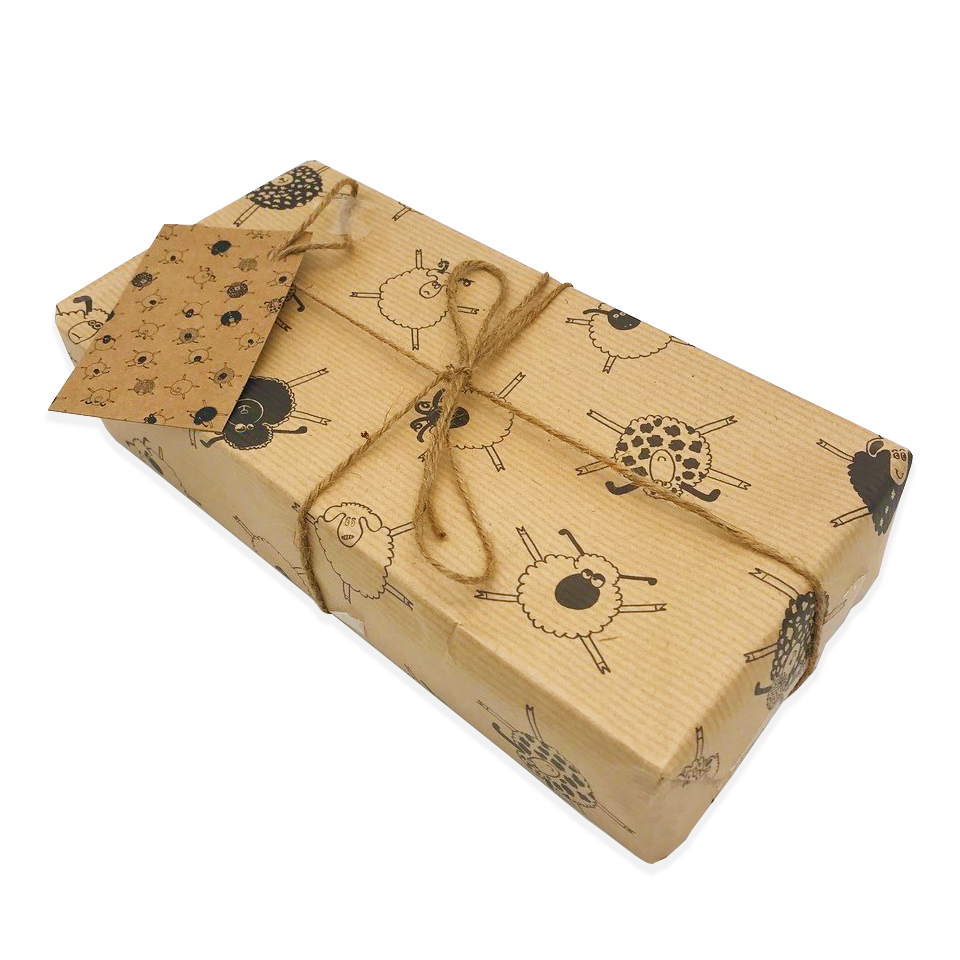 Fab Fun Sheep Kraft Wrapping Paper and Matching Tag