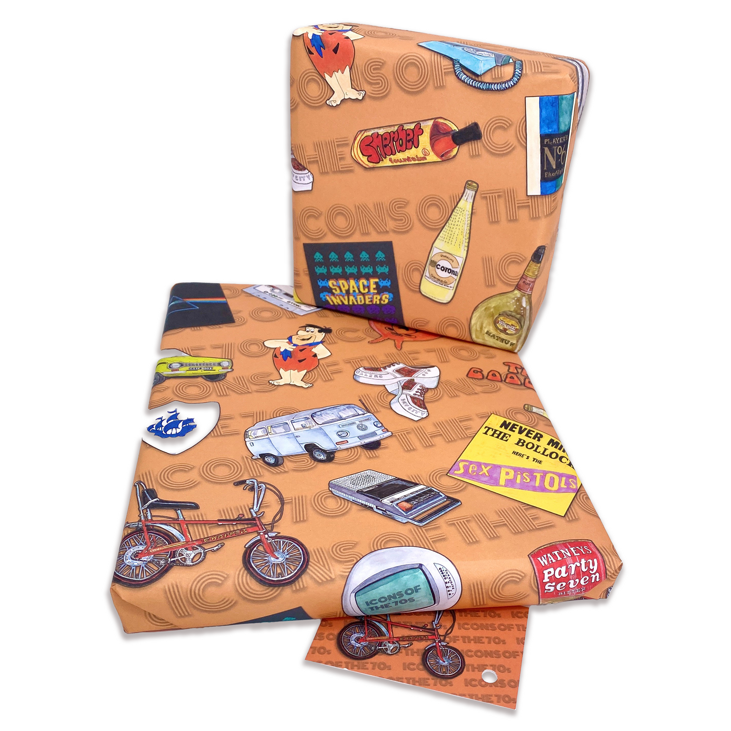 70's Retro Gift Wrap and Matching 'Chopper' Gift Tag - Rolled