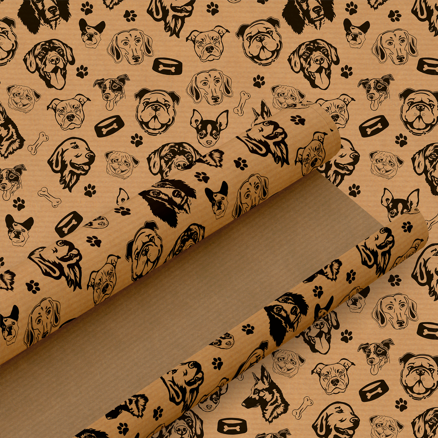 Doggy Wrapping Paper and Matching Gift Tag - Rolled