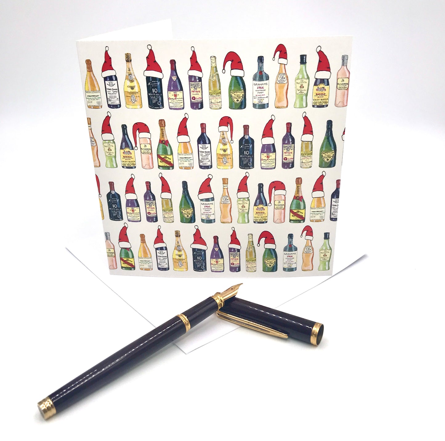 Hand Painted Classic Wines Christmas Card
