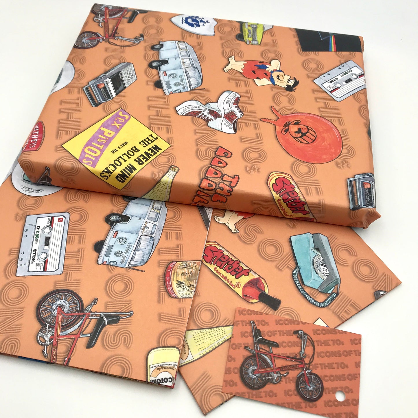 70's Retro Gift Wrap and Matching 'Chopper' Gift Tag - Rolled
