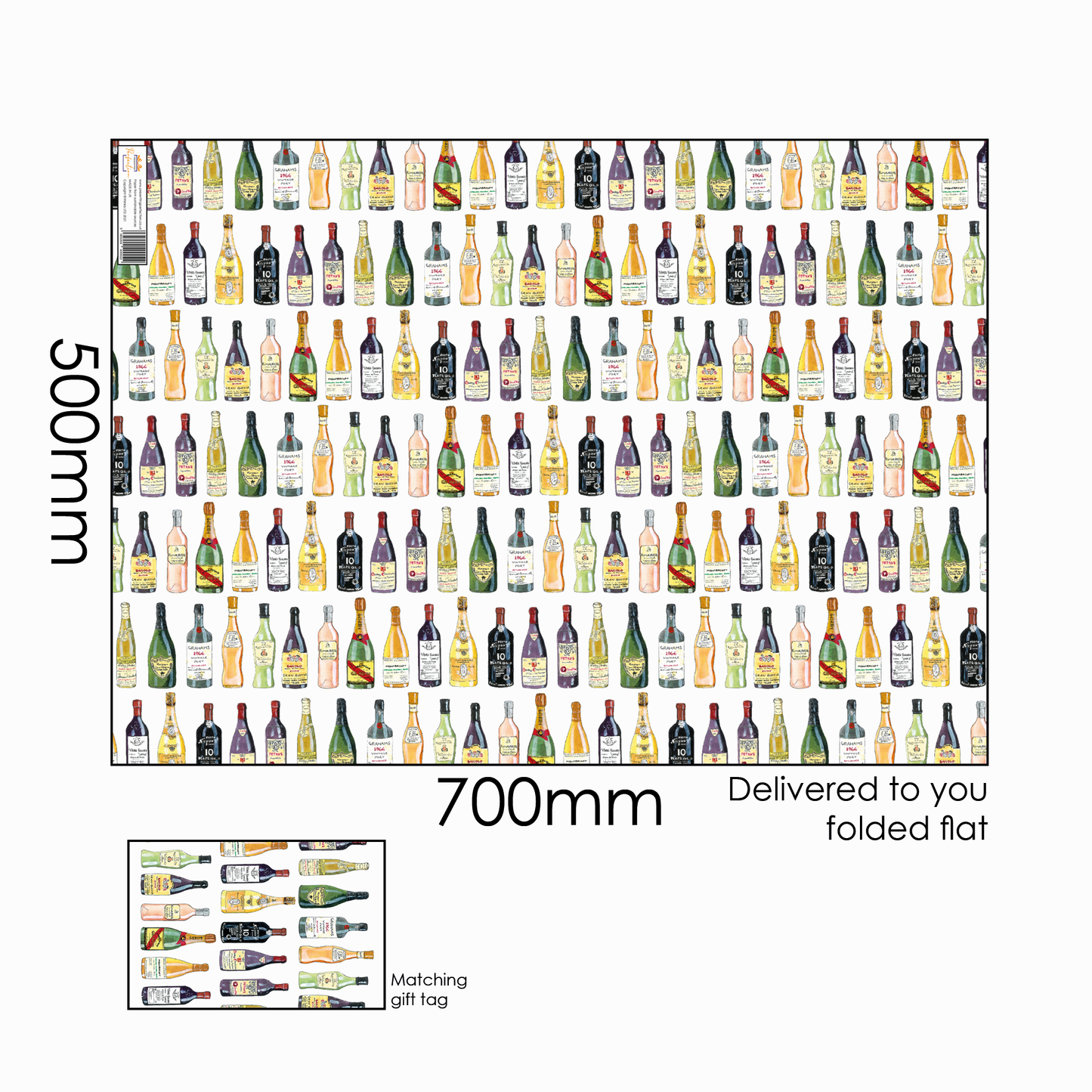 Hand Painted Classic Wine Bottle Gift Wrap and Matching Gift Tag
