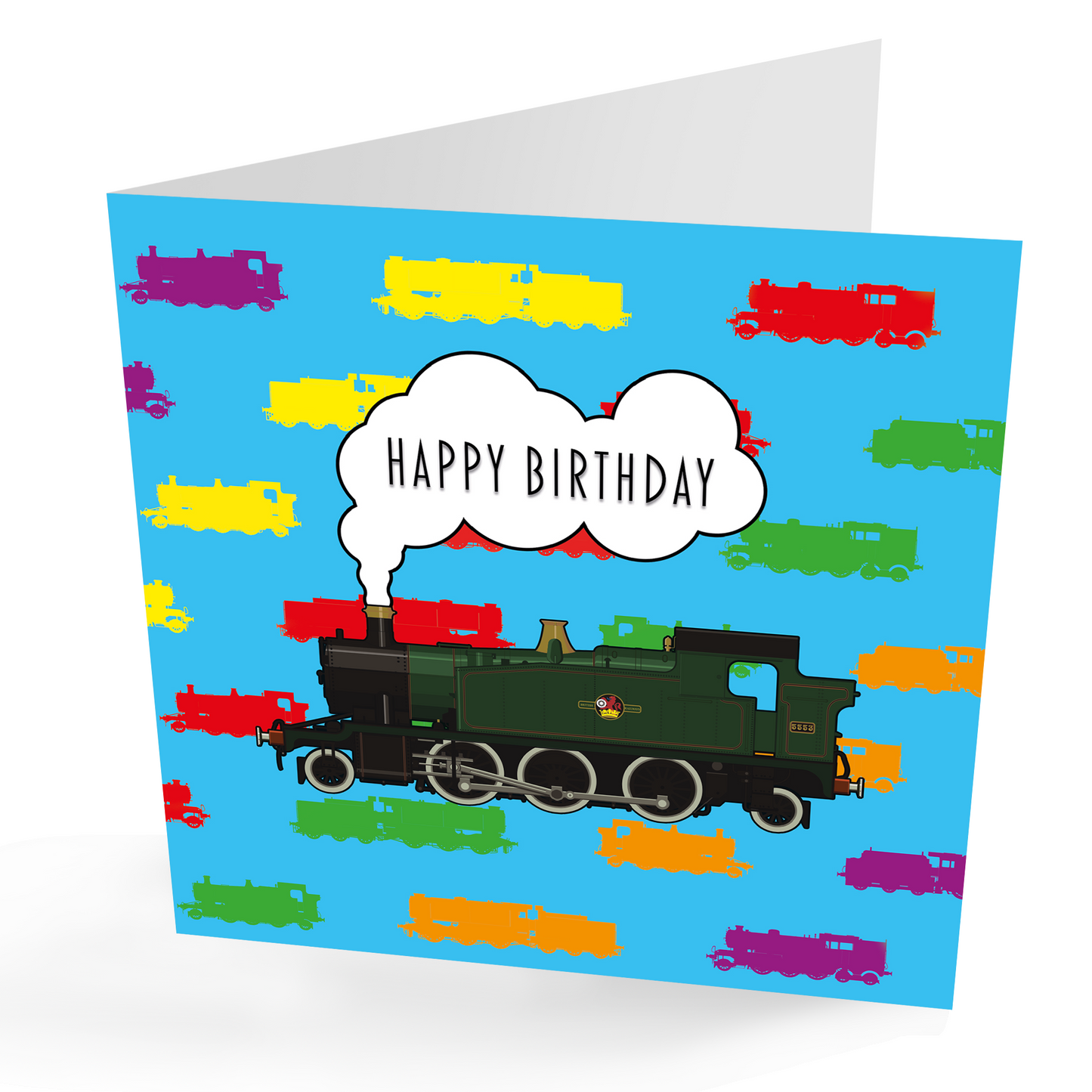 Fun Steam Trains Gift Wrap and Contrasting Gift Tag - Rolled