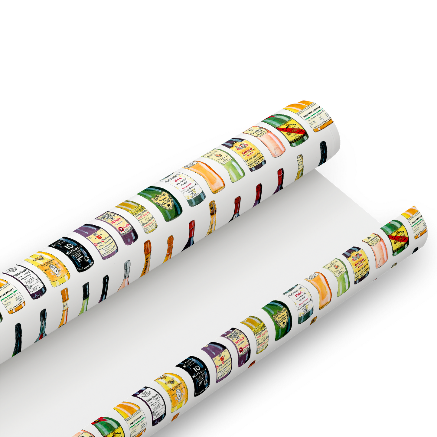 Hand Painted Classic Wine Bottle Gift Wrap and Matching Gift Tag - Rolled