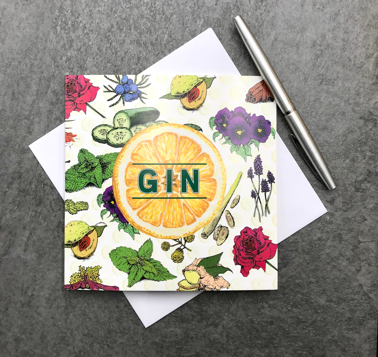 Botanicals and Lemon Gin Greetings Card (with magnet)