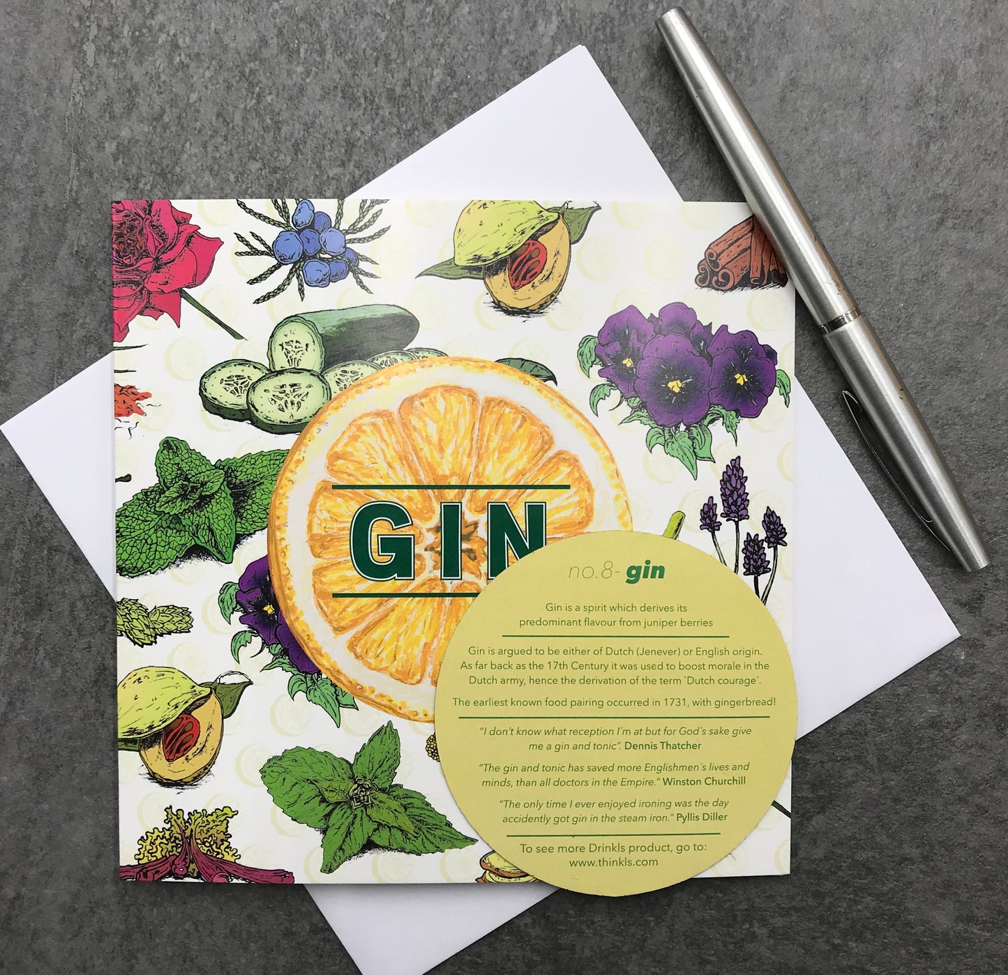 Botanicals and Lemon Gin Greetings Card (with magnet)