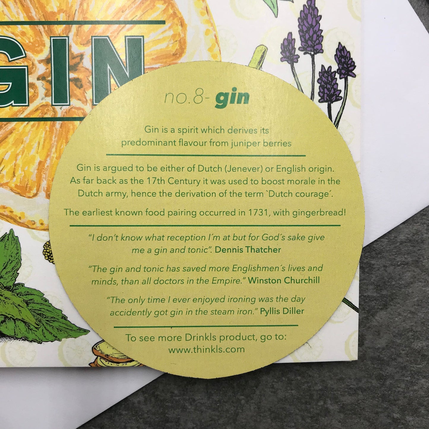 Botanicals and Lemon Gin Greetings Card (with magnet)