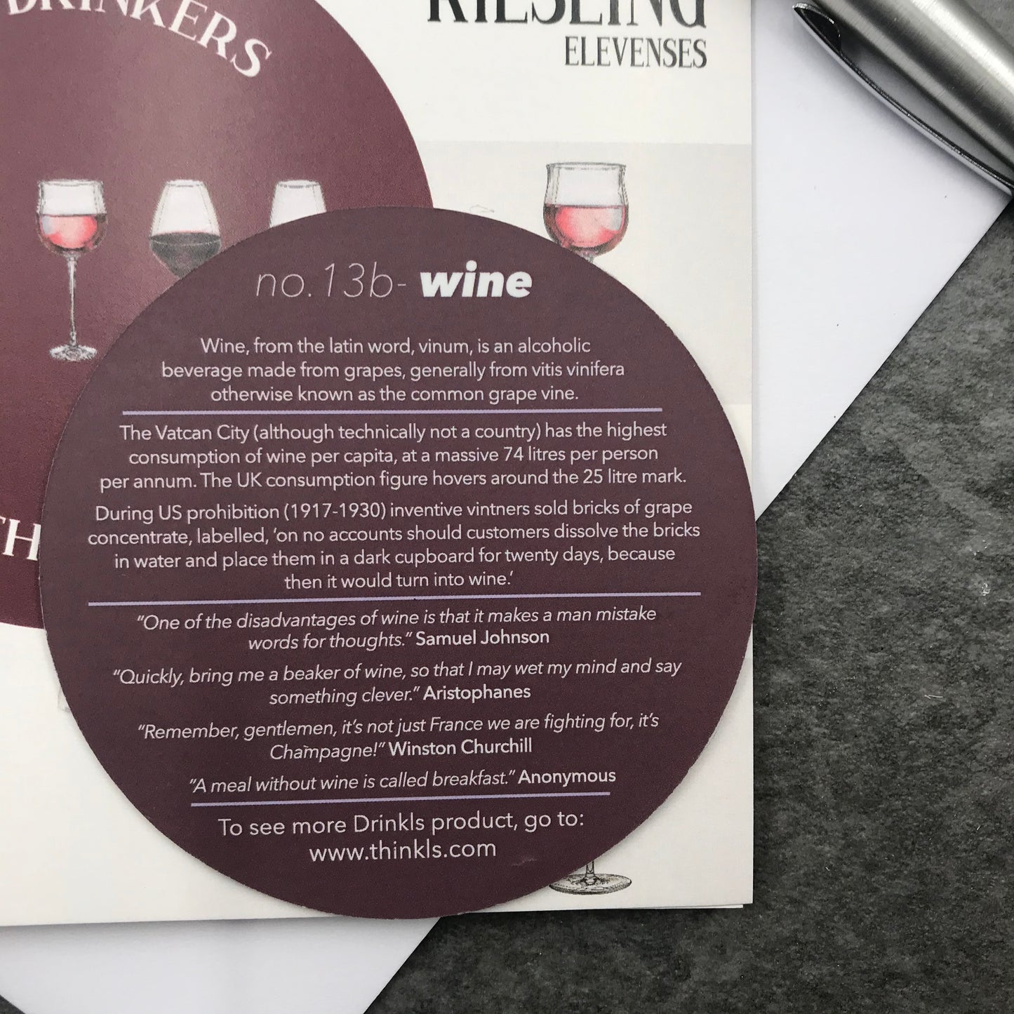 Wine lovers '5 A Day' Card inc Magnet