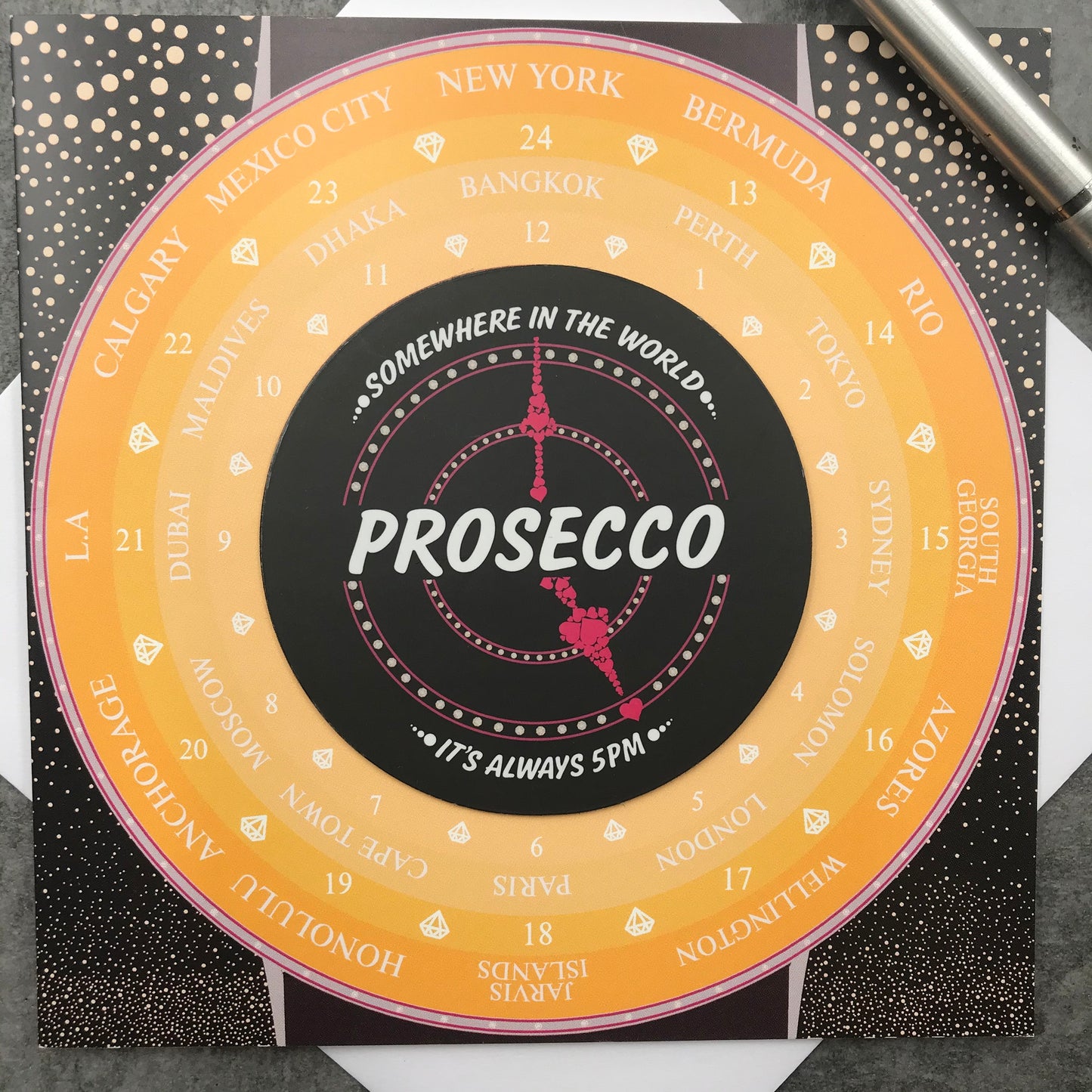Prosecco Time 5pm Clock card (with magnet)