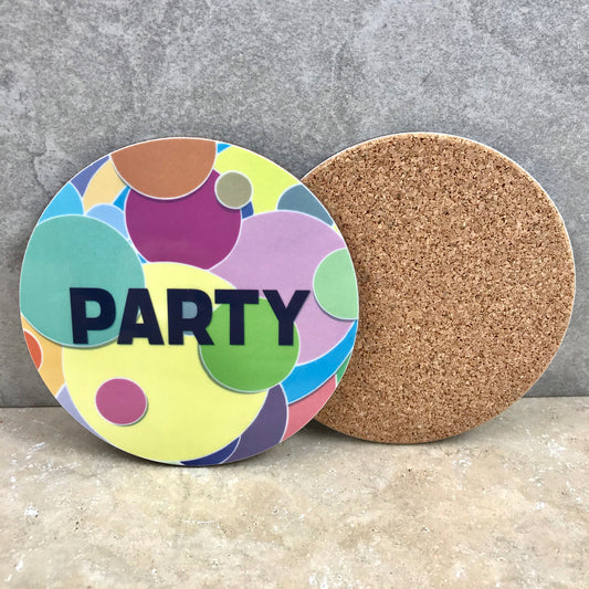 Party - cork backed coaster