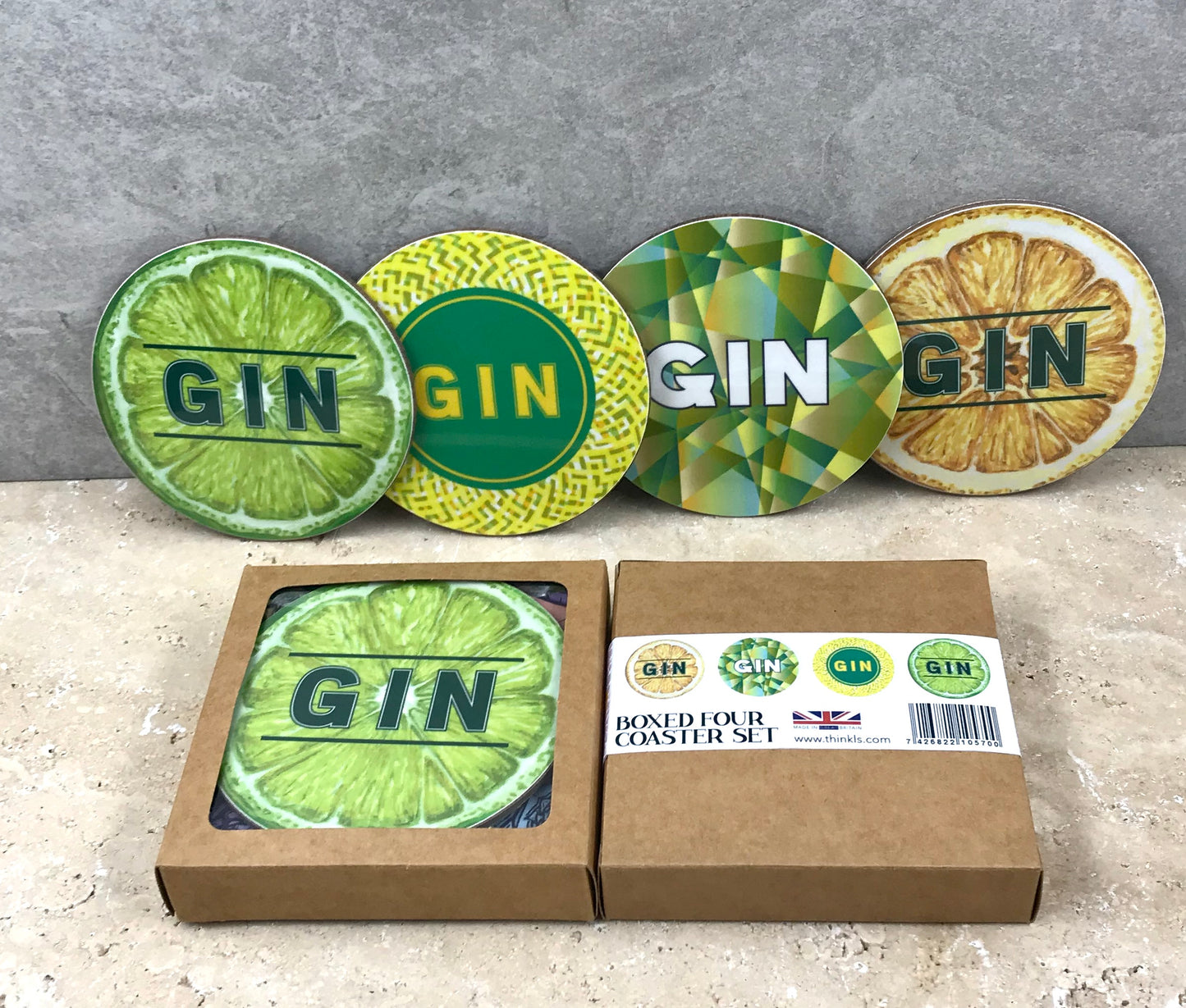 Fun, high quality, Gin coaster box set present