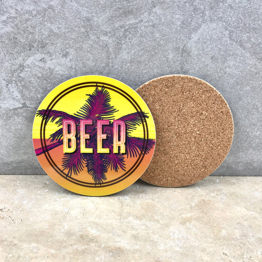 Beer Palm cork backed coaster. It's a beach bar, beer on the beach kind of thing!
