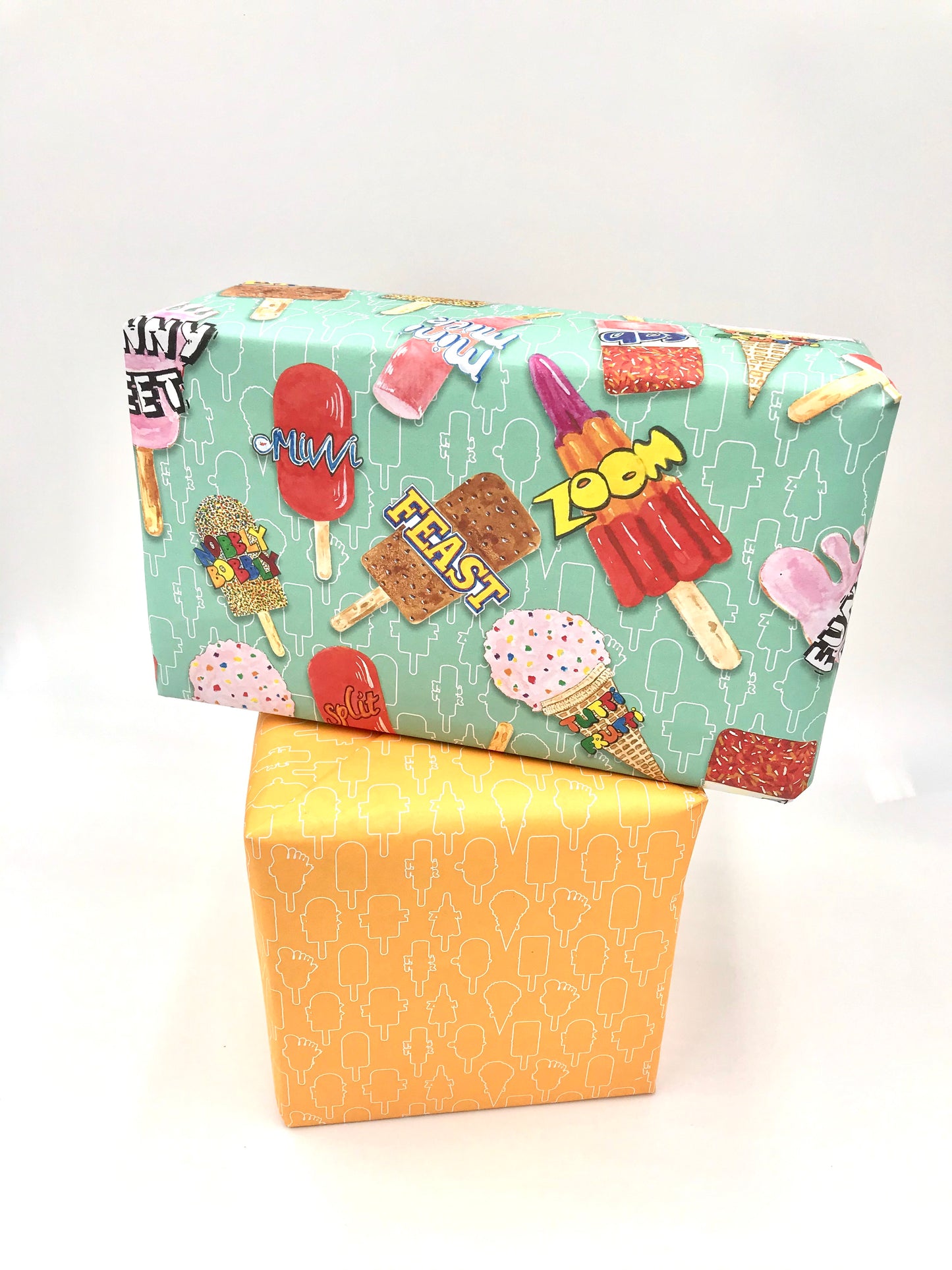 Printed Both Sides Retro Lollies Wrap and Matching Tag