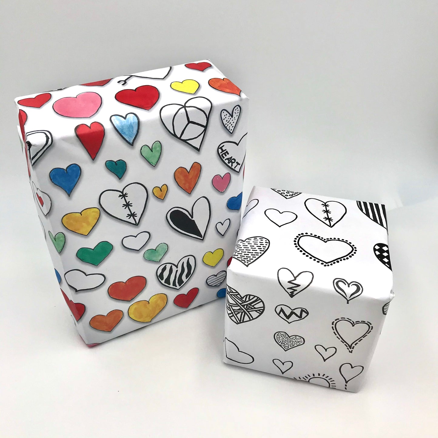 Painted 'Hearts' Reverse Side Printed Gift Wrap and Matching Tag