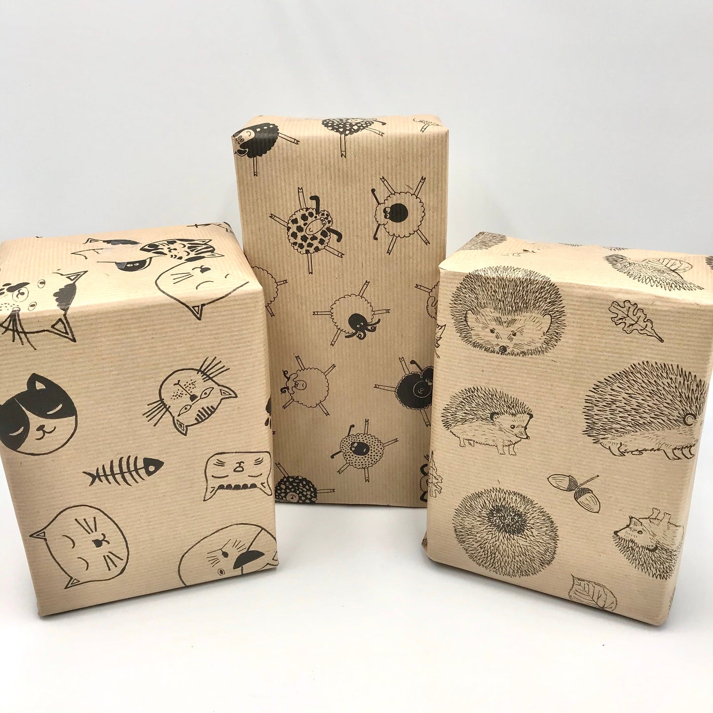 Cute Hedgehog Design Kraft Wrapping Paper and Gift Tag - Rolled