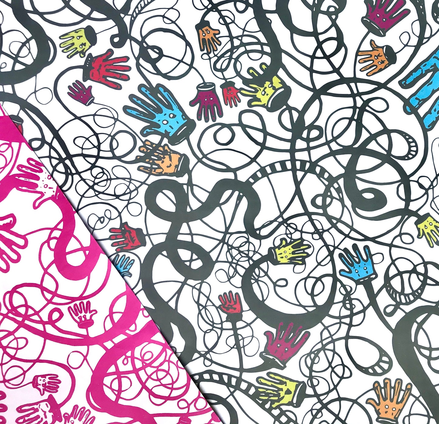'Comic Hands' Reverse Printed Gift Wrap and Matching Tag
