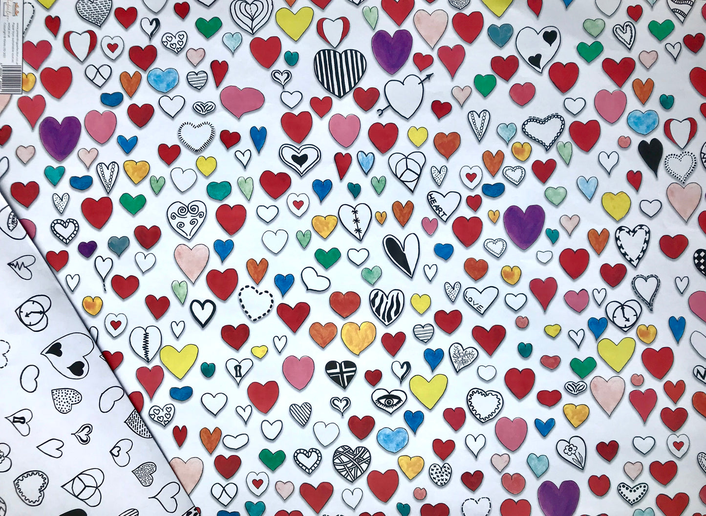 Painted 'Hearts' Reverse Side Printed Gift Wrap and Matching Tag