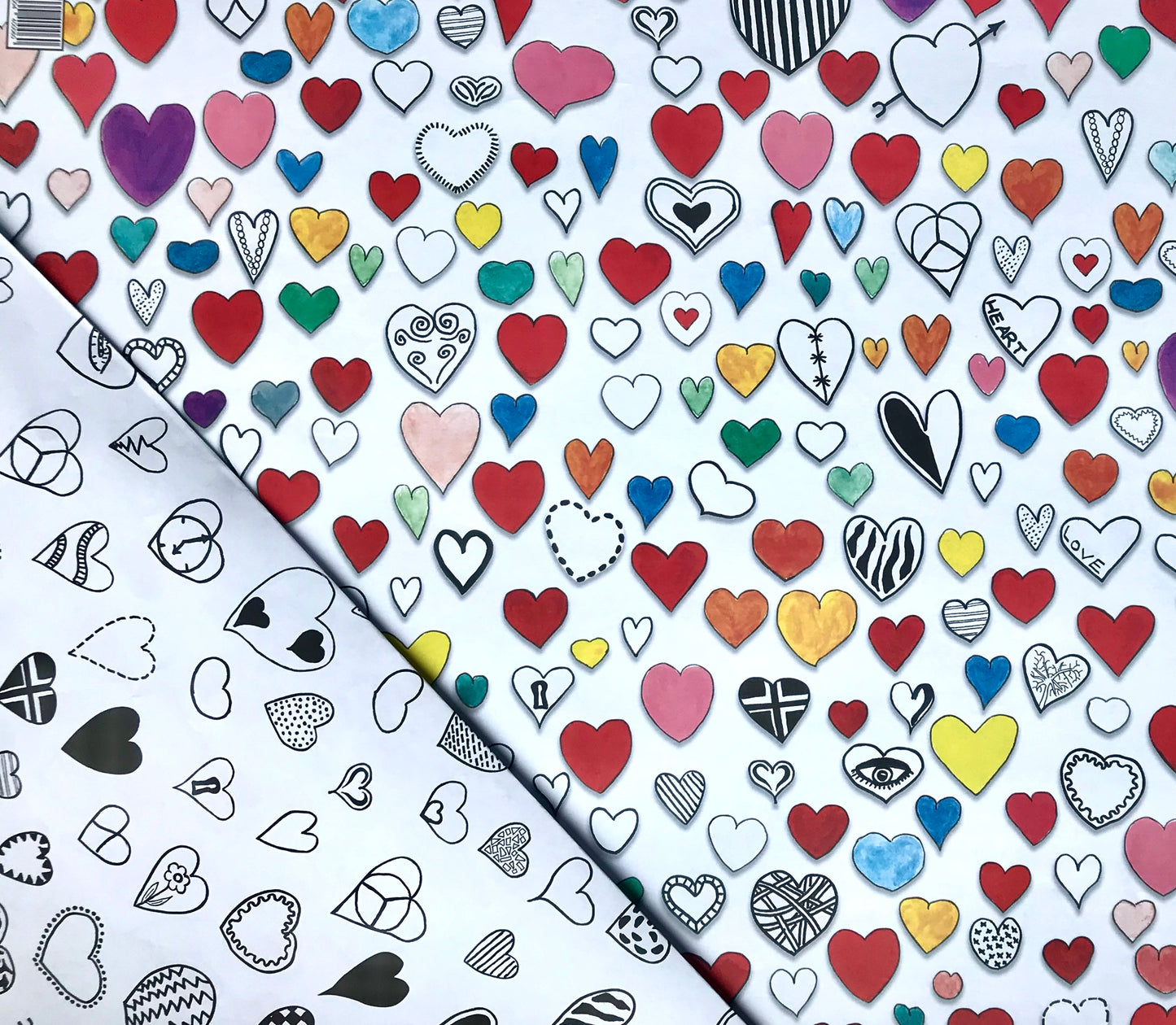 Painted 'Hearts' Reverse Side Printed Gift Wrap and Matching Tag
