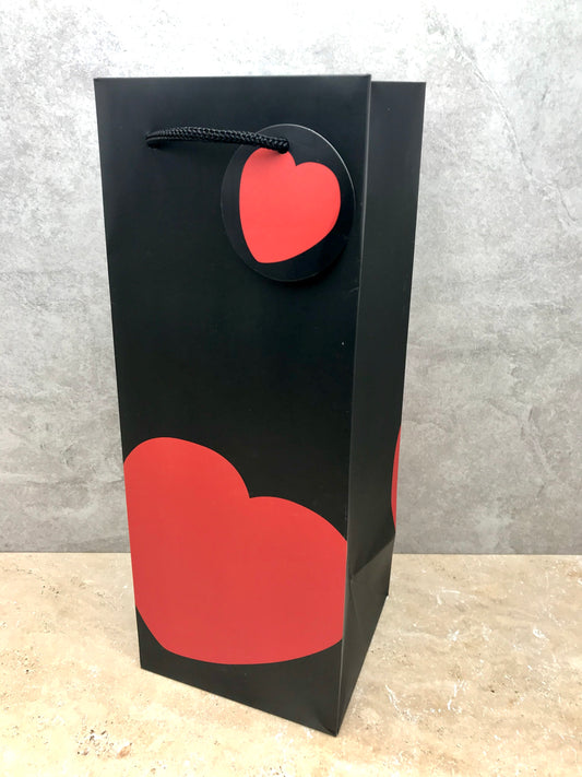 'Black Heart' Extra large Single Bottle Gifting Bag