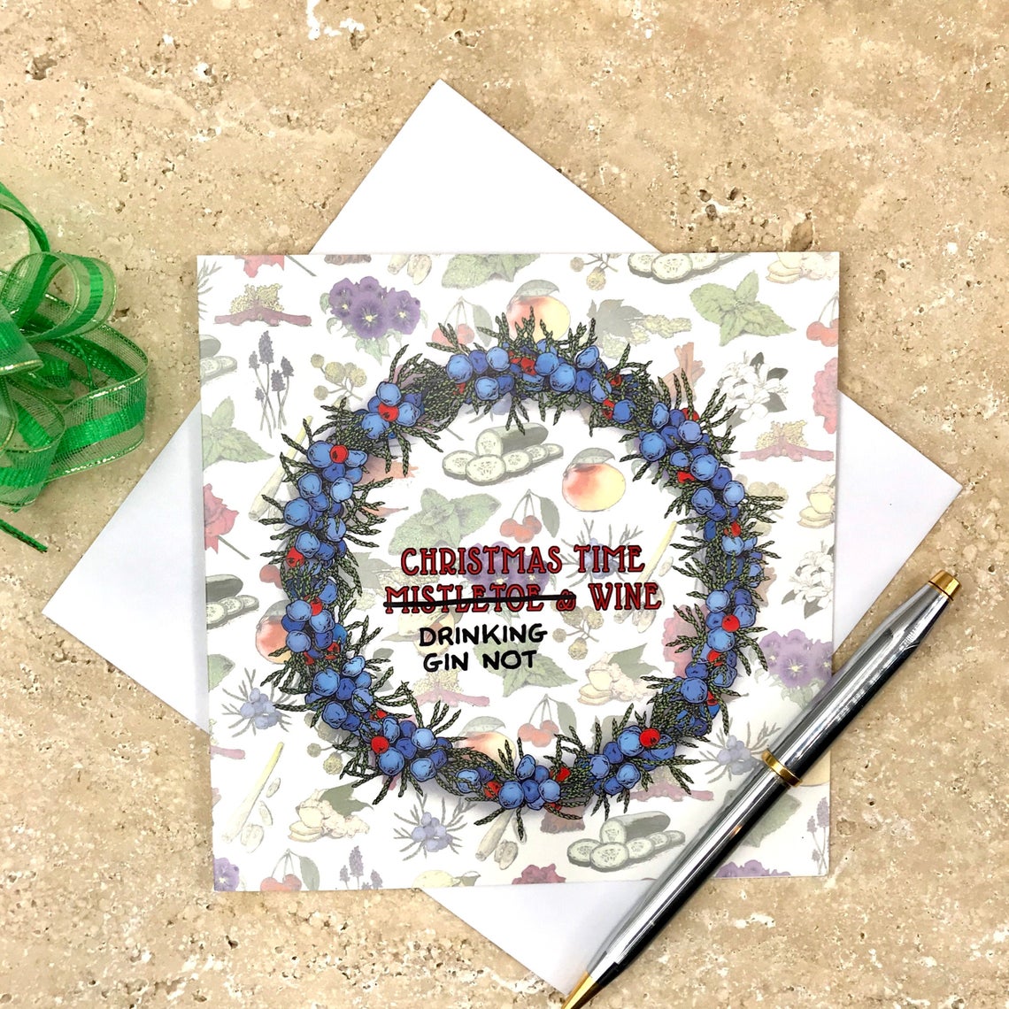Gin Christmas Wreath Greetings Card