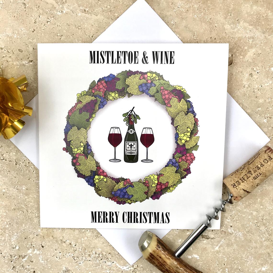 Grapes and Vine Leaves Christmas Wreath Card