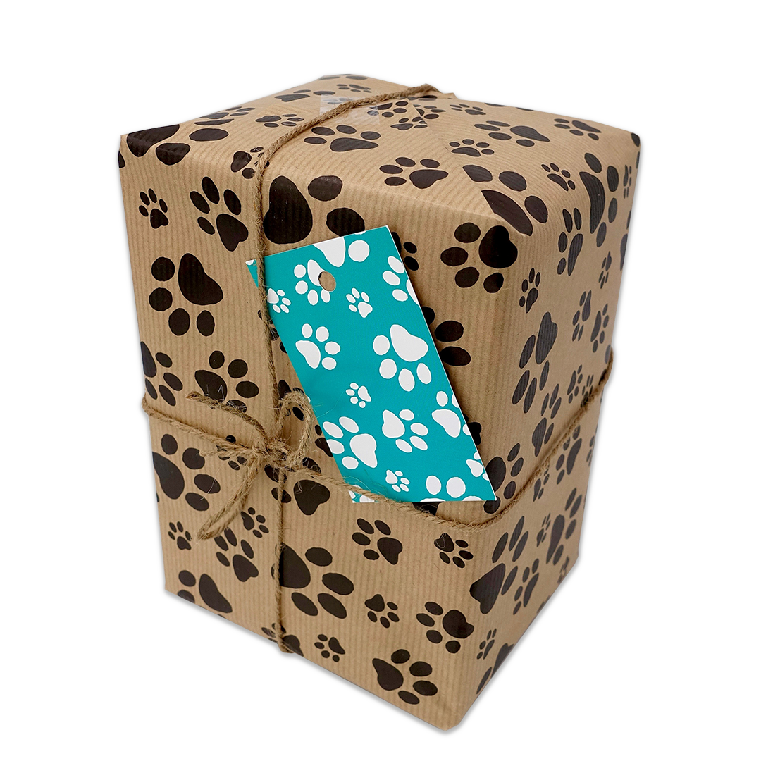 Paw Print Wrapping Paper and Matching Gift Tag