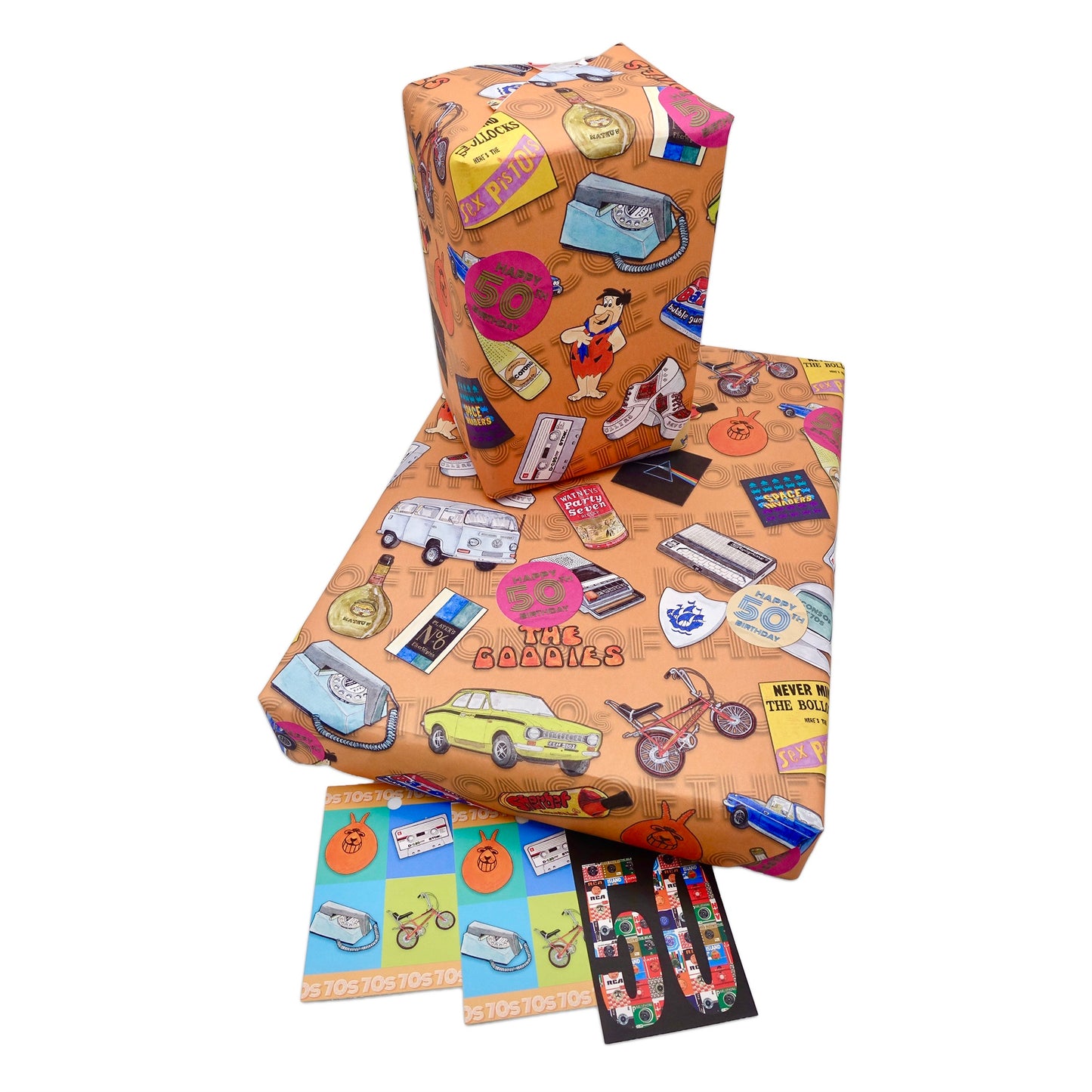 Happy 50th Birthday Wrapping Paper and Tag - Rolled
