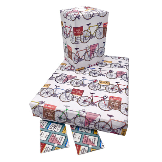 Cycling Wrapping Paper and Gift Tag. Racing Bike Wrapping Paper