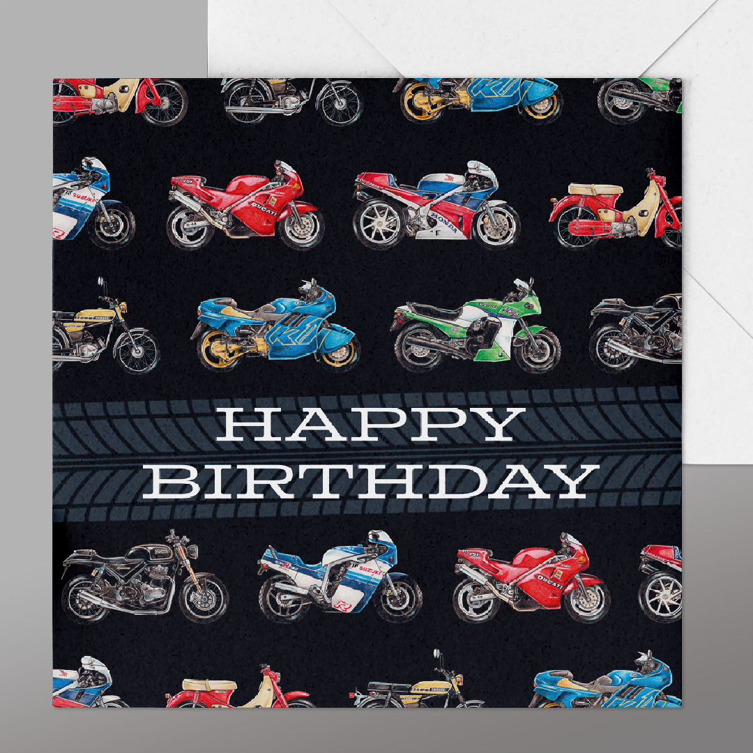 Classic Motorbike Happy Birthday Card