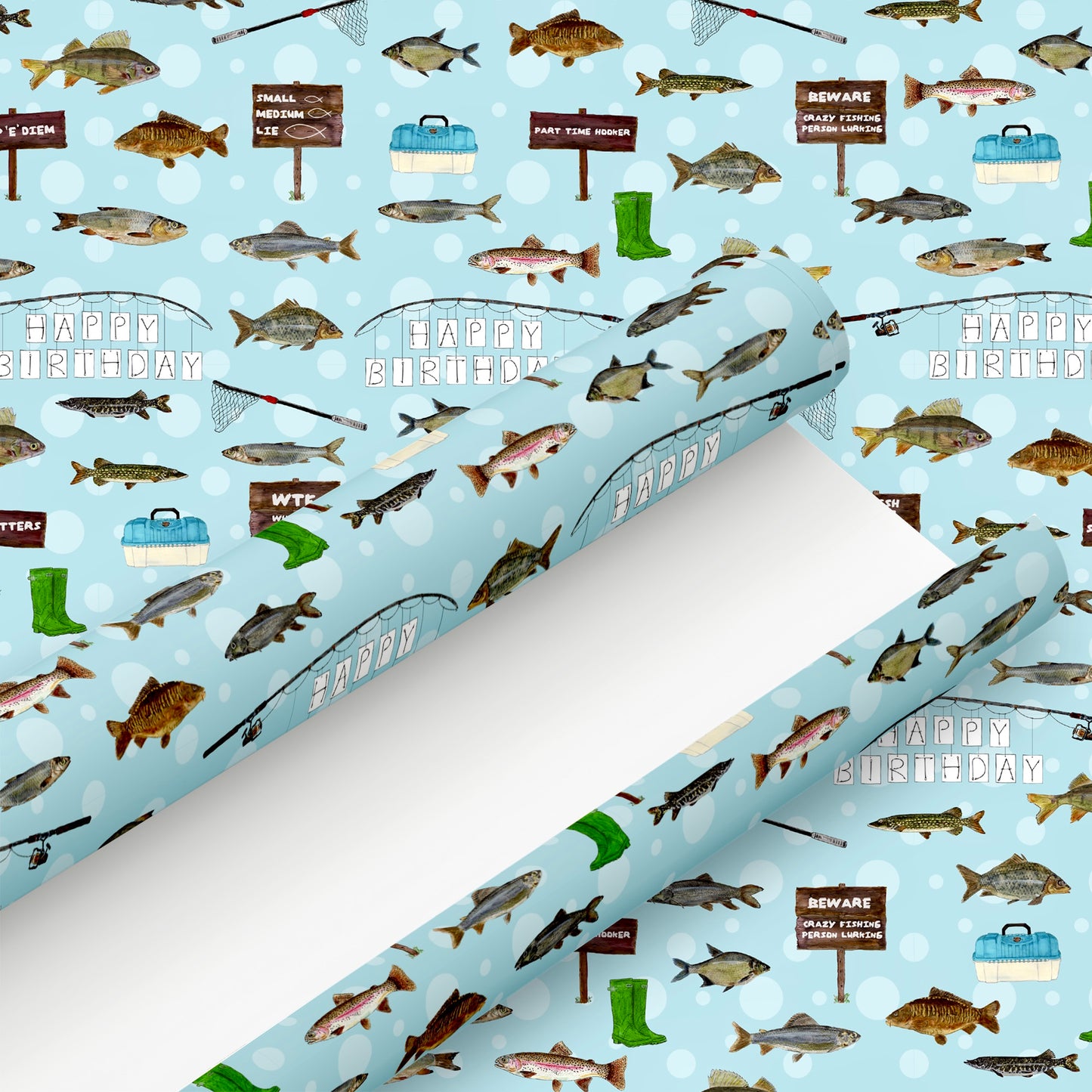 Happy Birthday Fishing Wrapping Paper & Gift Tag