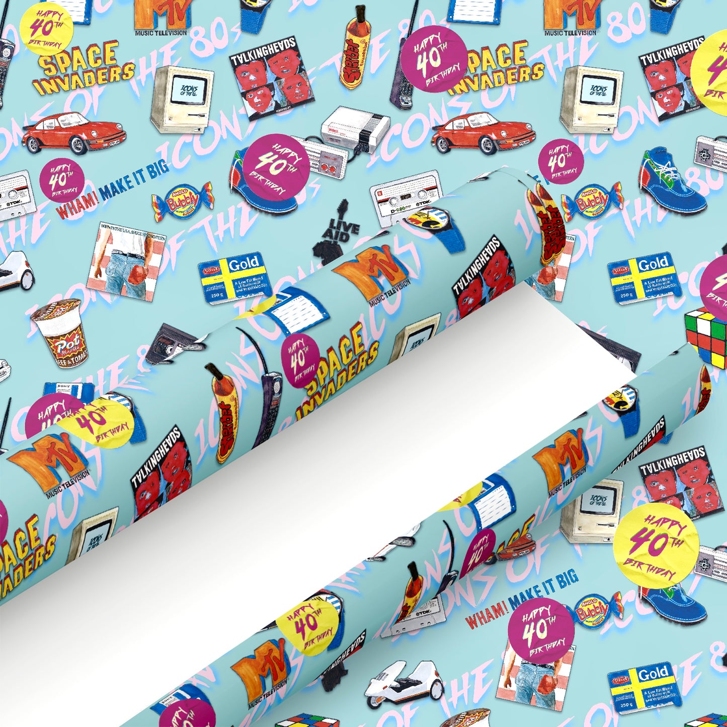 Happy 40th Birthday Wrapping Paper and Tag - Rolled