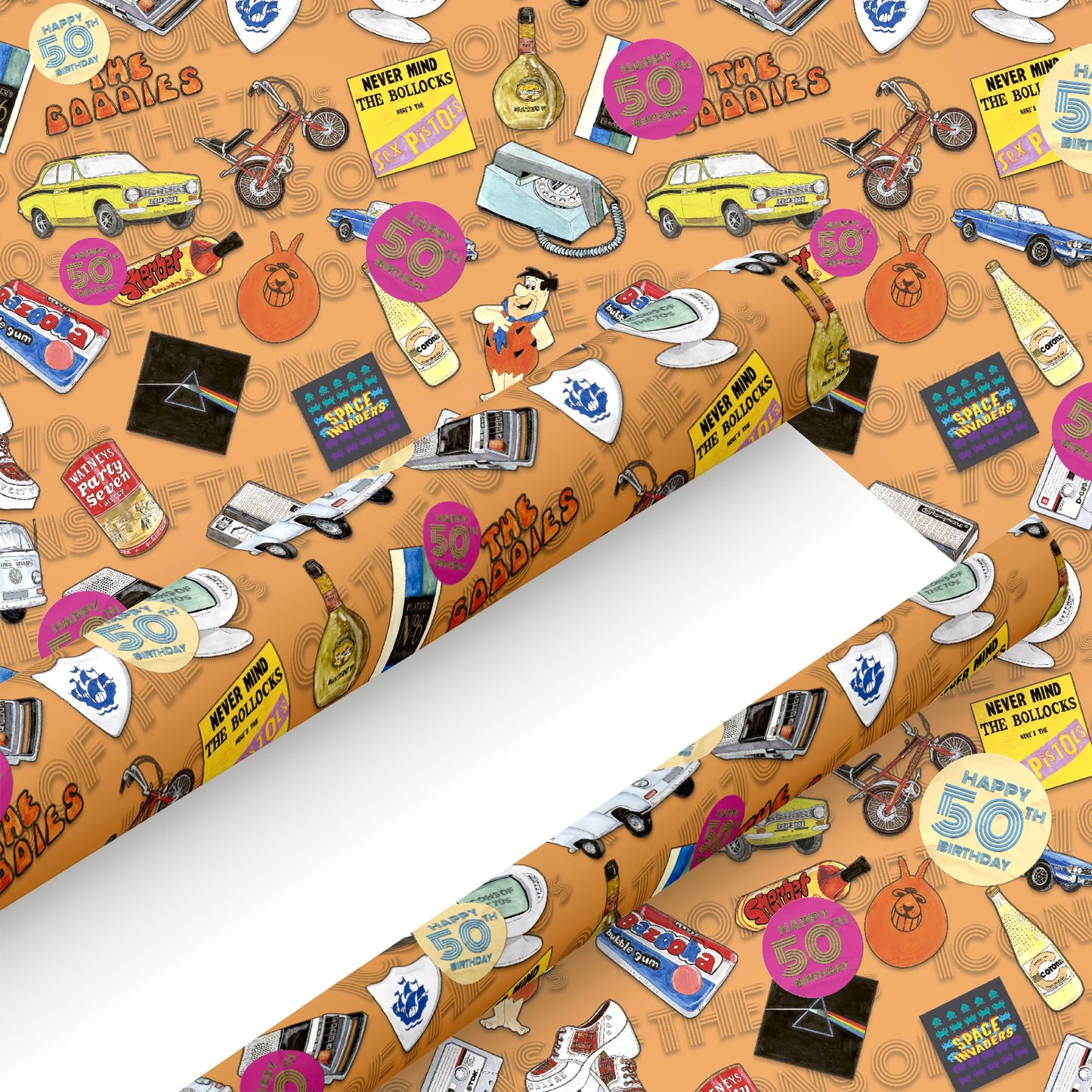 Happy 50th Birthday Wrapping Paper and Tag - Rolled