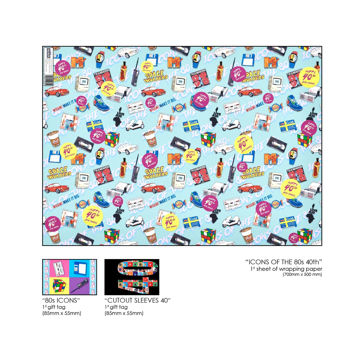 Happy 40th Birthday Wrapping Paper and Tag