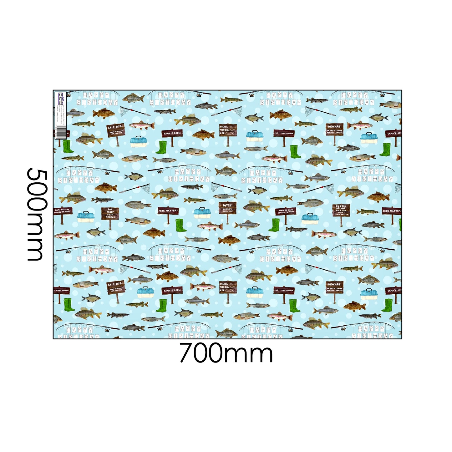 Fishing Birthday Wrapping Paper and Matching Fish Gift Tag with added Fishing related Humour