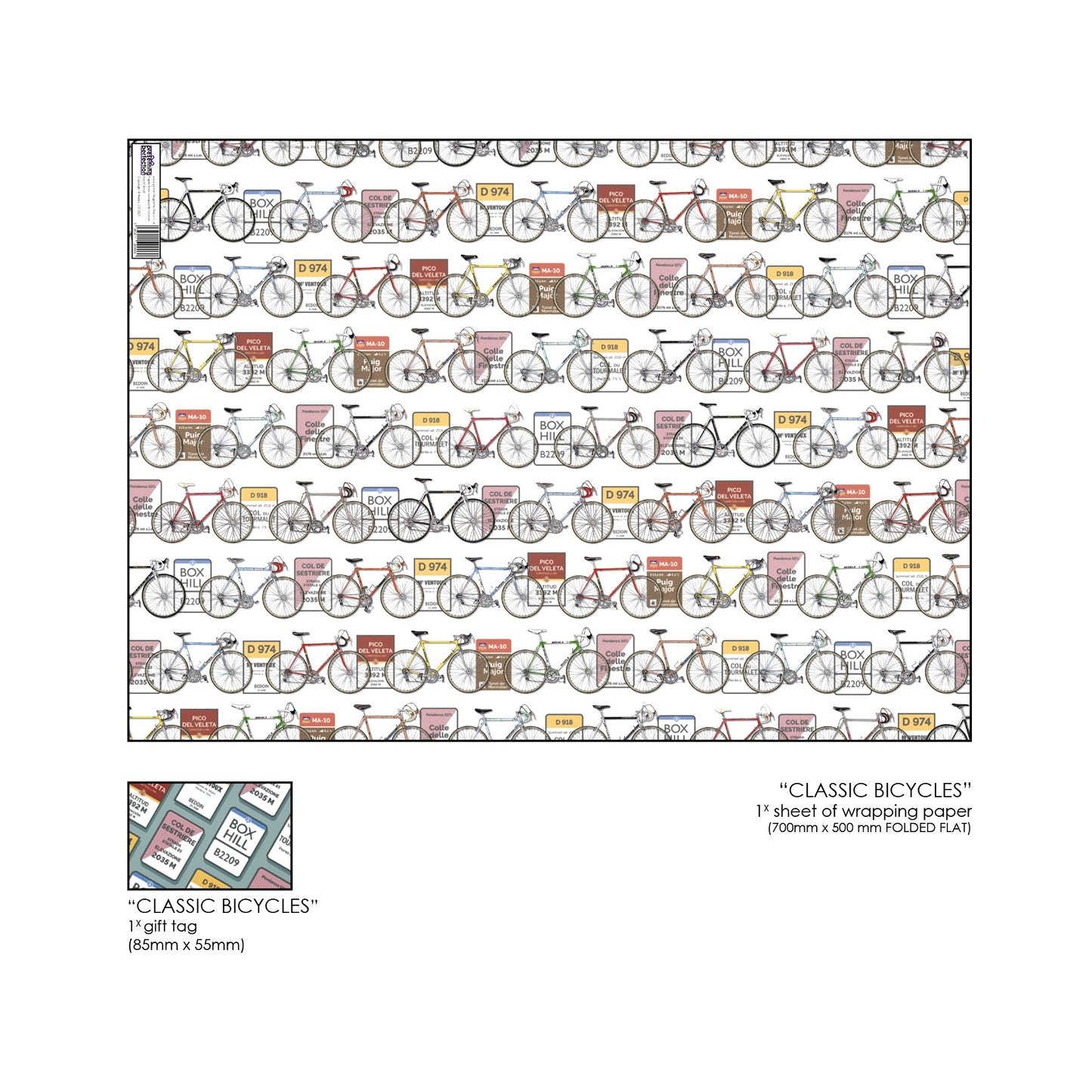 Cycling Wrapping Paper and Gift Tag. Racing Bike Wrapping Paper