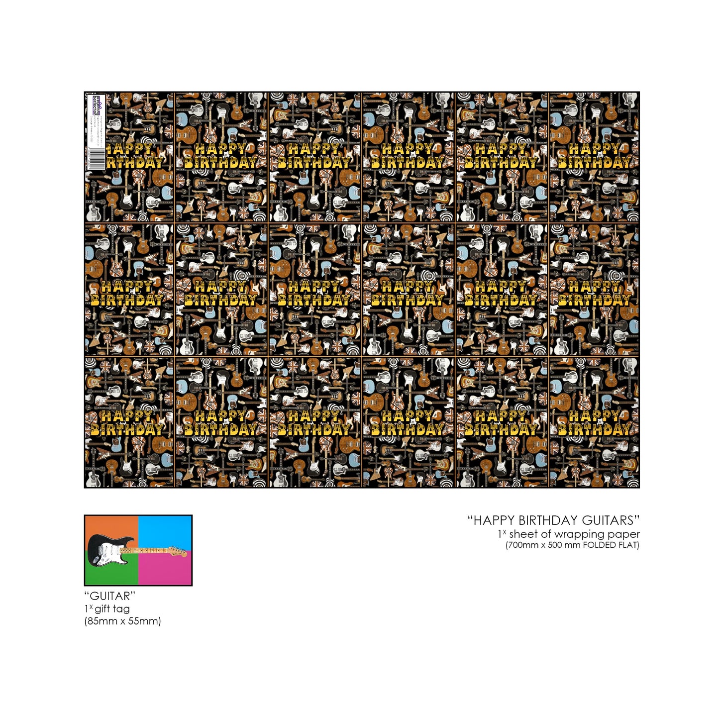Happy Birthday Guitar Wrapping Paper & Gift Tag