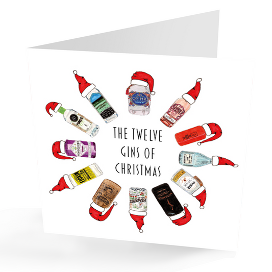 Hand Painted 12 Gins of Christmas Christmas Card