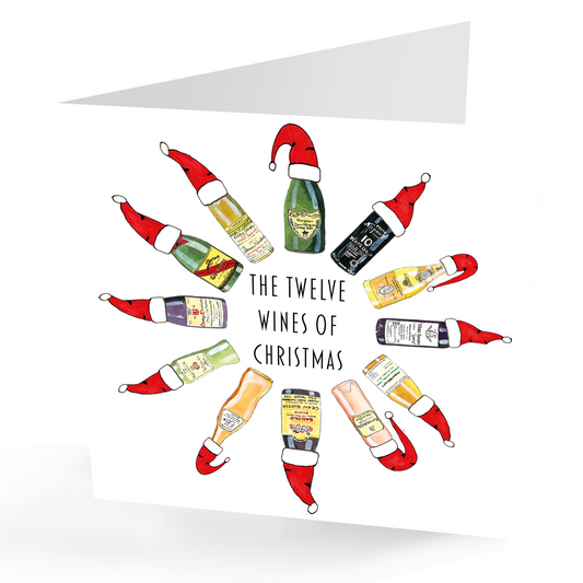 Hand Painted '12 Wines of Christmas' Card